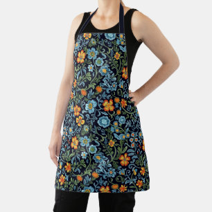 Tablier Art floral complexe : Fleurs bleues et orange