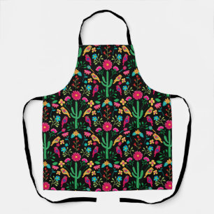 Tablier Art floral folklorique traditionnel mexicain noir 