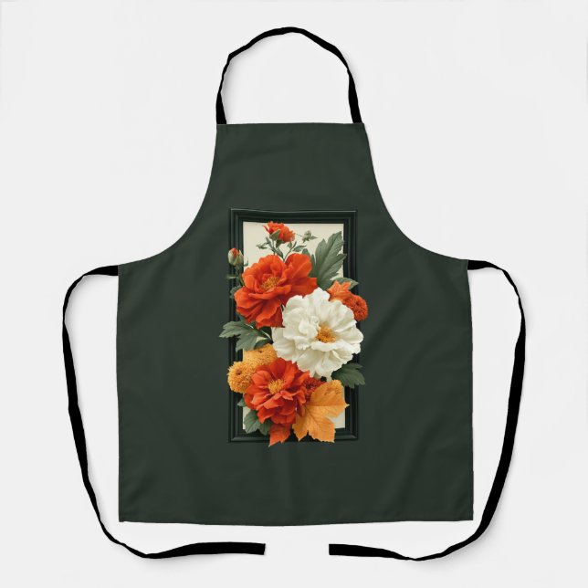 Tablier Art floral orange et blanc élégant   (Recto)