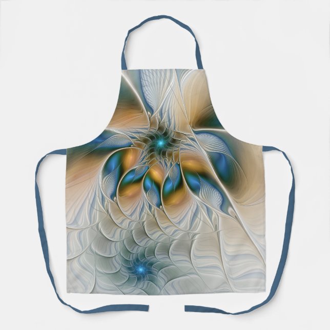 Tablier Art fractal abstrait et aérien avec du bleu (Recto)