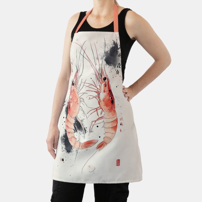 Tablier Art japonais de crevette aquarelle avec calligraph (Insitu)