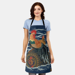 Tablier Art japonais vintage représentant un coq dragon