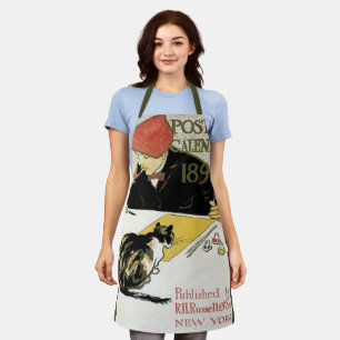 Tablier Art Nouveau vintage, artiste peignant avec un chat