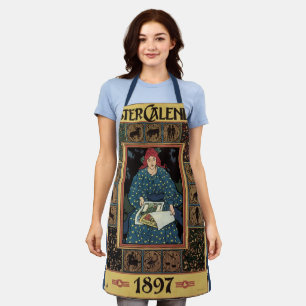 Tablier Art Nouveau vintage, femme lisant un livre d'astro