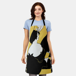 Tablier Art Nouveau vintage, femme lisant un livre jaune