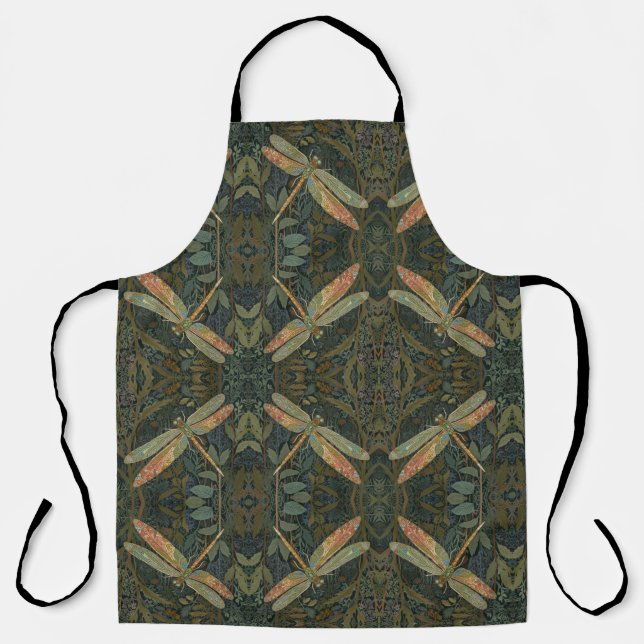 Tablier Art nouveau vintage libellule vert or (Recto)