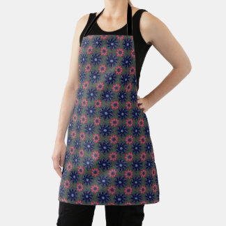 Tablier Art populaire polonais inspiré bleu et rouge sur v
