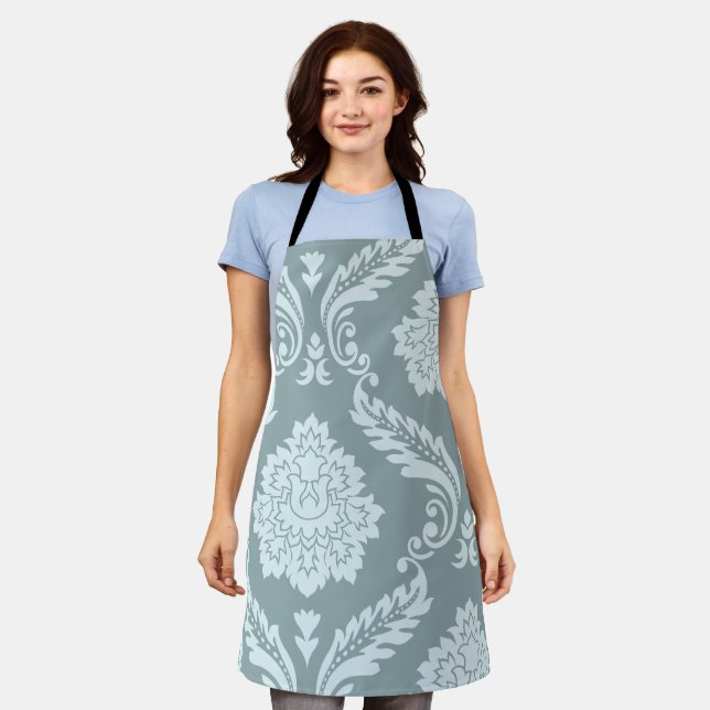Tablier Art Rococo Damassé I Bleu de Canard Œuf+Turquoise (Porté)