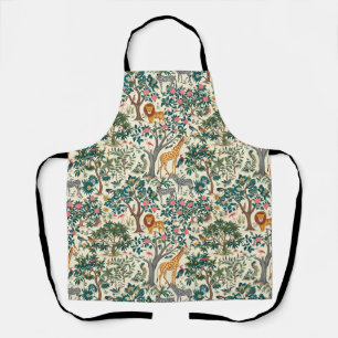 Tablier art vintage, girafes zébrées, flamants, oiseaux, l