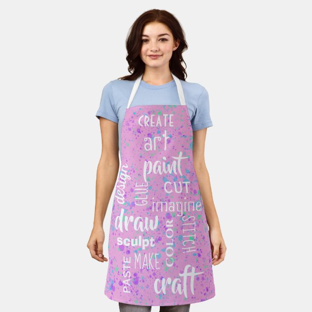 Tablier Art Words Pink Paint Splatter Apron (Porté)