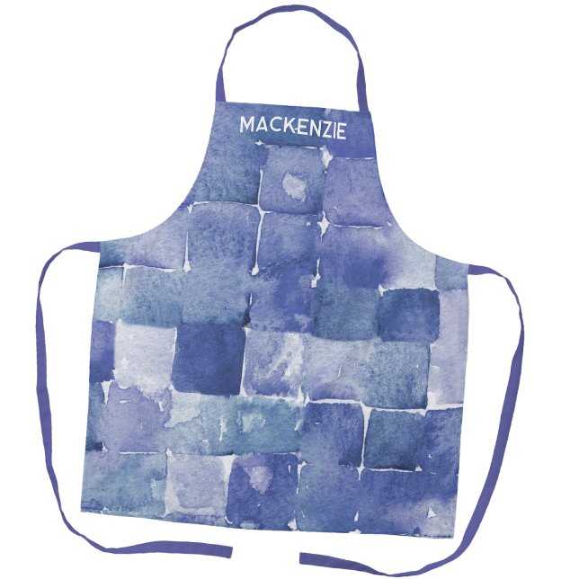 Tablier Artiste peintre aquarelle personnalisé bleu (Personalized Watercolor Art apron for an artist, painter, crafting, cooking and creative pursuits)