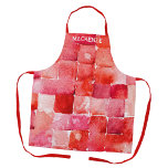 Tablier Artiste peintre aquarelle personnalisée Rouge<br><div class="desc">Ce tablier d'art personnalisé dispose d'un motif unique de carrés d'aquarelle rouge vif conçu pour ceux qui aiment créer. Parfait pour la peinture, l'artisanat ou la cuisine des couleurs vives et l'atmosphère artistique font un cadeau réfléchi pour les artistes et les individus créatifs de mettre en valeur leur style unique...</div>