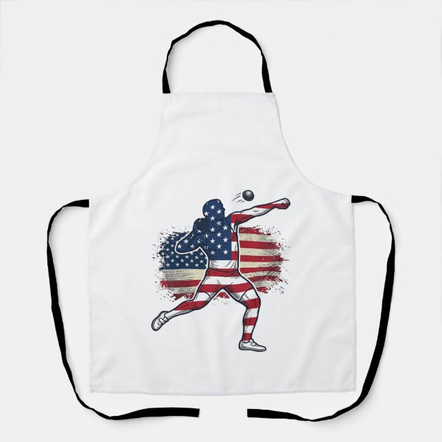 Tablier Athlète de lancer de poids patriotique Gravure vin (Recto)