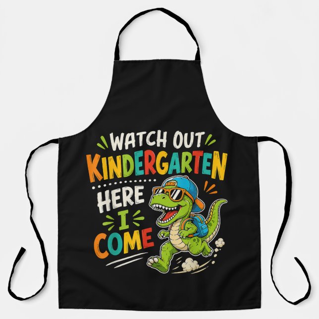 Tablier Attention maternelle j'arrive Dino (Recto)