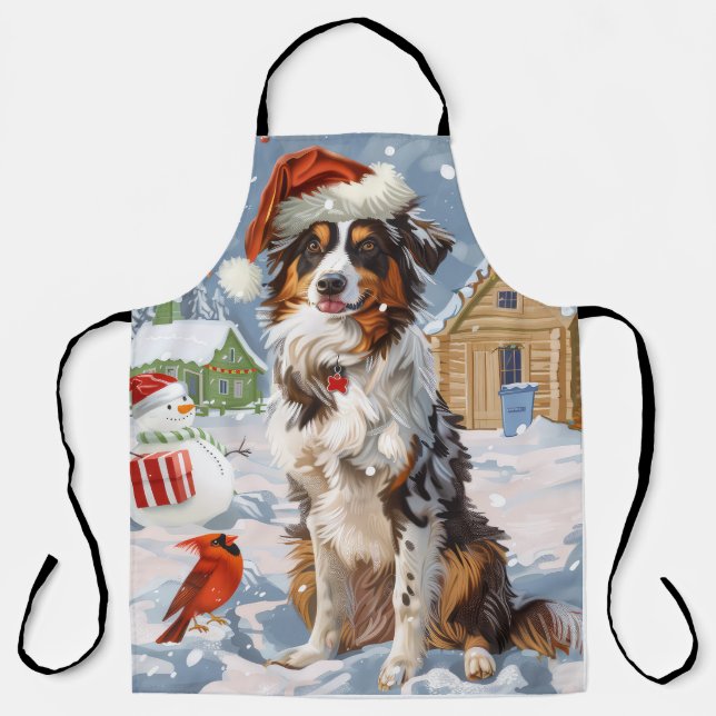 Tablier Australian Shepherd Merveilleux Noël Hiver (Recto)