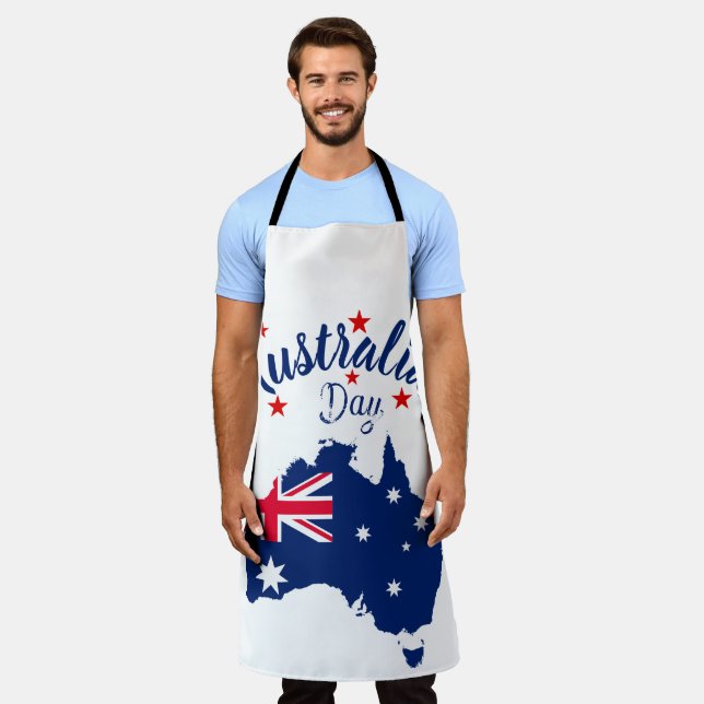 Tablier Australie Jour Rouge Bleu et Blanc (Porté)