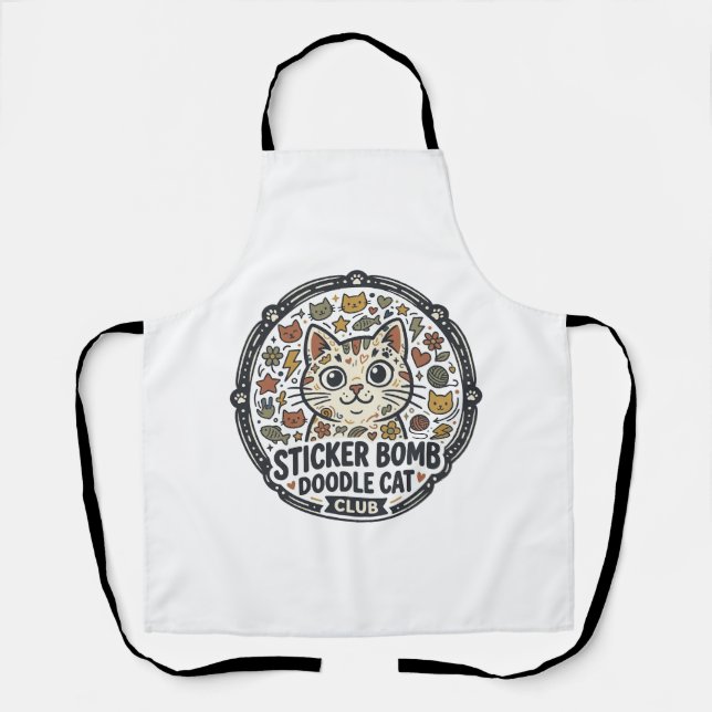 Tablier Autocollant Bombe Doodle Chat POD Art Vectoriel -  (Recto)