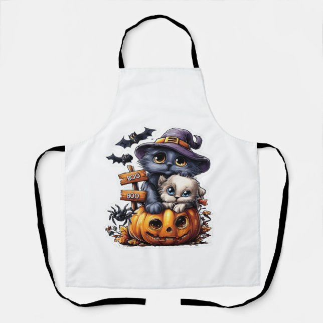 Tablier Autocollant de chat Halloween mignon � Chapeau de  (Recto)