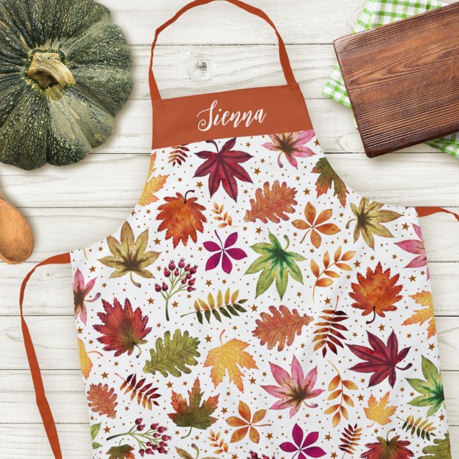Tablier Automne Automne Quitte La Récolte Thanksgiving Nom (Autumn Fall Leaves Harvest Thanksgiving Name Apron)