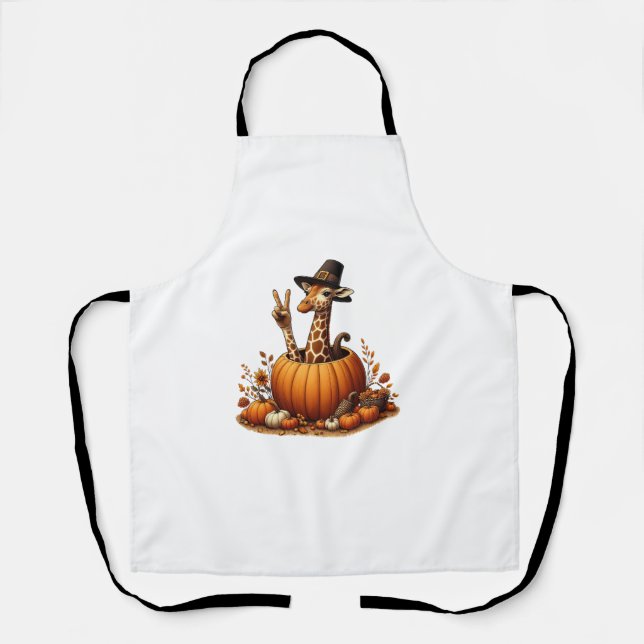 Tablier Automne Citrouille Automne Giraffe Thanksgiving Fe (Recto)