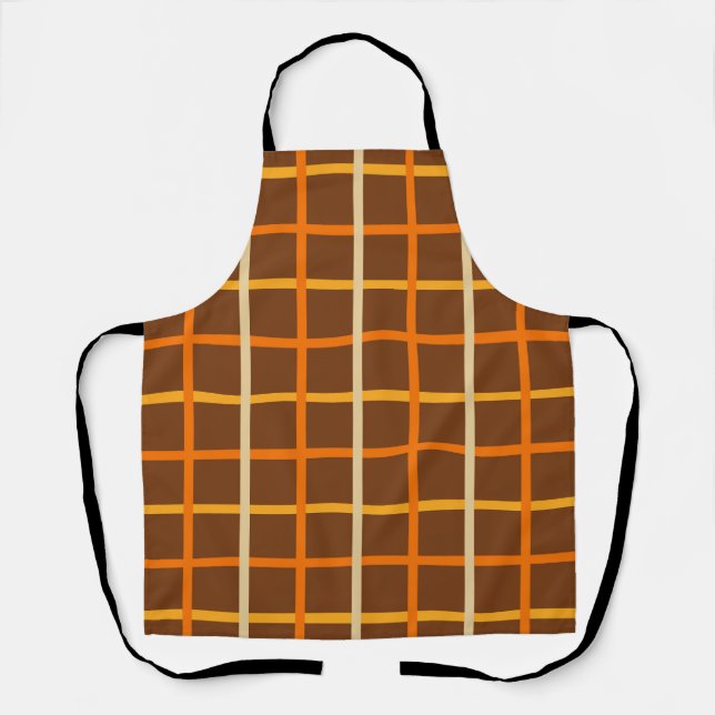 Tablier Automne Plaid Motif en Orange Vert et Brown (Recto)