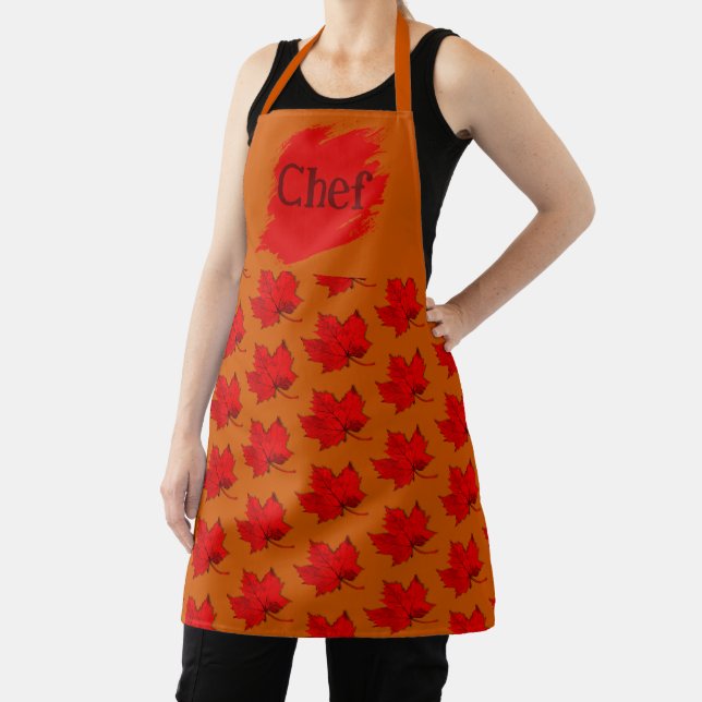 Tablier Automne Rouge Feuille Tout-En-Tout Imprimer Chef A (Insitu)