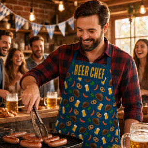Tablier avec motif de bière, de bretzel et de sauc