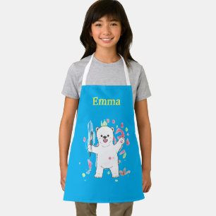 Tablier avec nom d'enfants ours polaire mignon Art