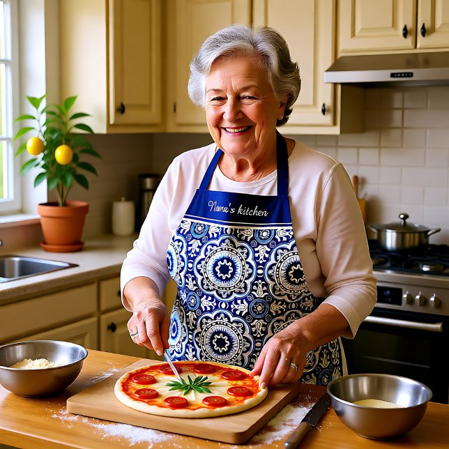 Tablier Avec texte 💙 🤍 Beau Azulejos Méditerranéen (With text💙🤍Beautiful Mediterranean Azulejos Apron)