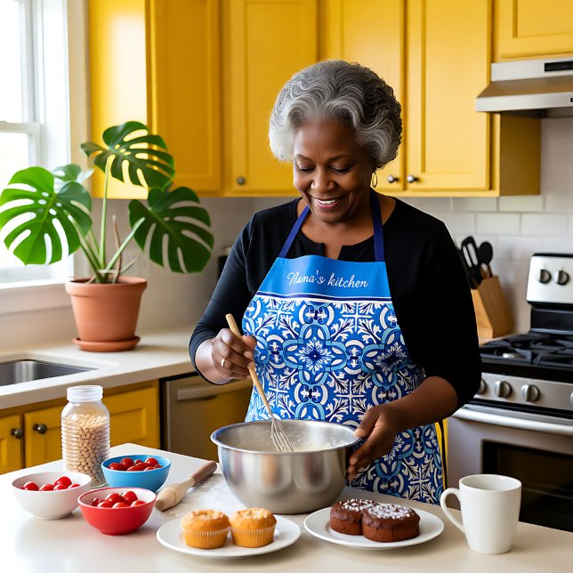 Tablier Avec texte 💙 🤍 Beau Azulejos Méditerranéen (With text💙🤍Beautiful Mediterranean Azulejos Apron)