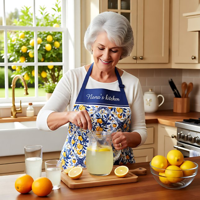 Tablier Avec texte 🍋 Lemon Azulejo avec éléments bleus (With text 🍋 Lemon Azulejo with blue elements Apron)