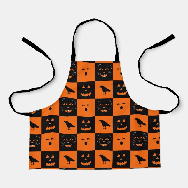 Tablier avec visages rétro d'Halloween (Recto)