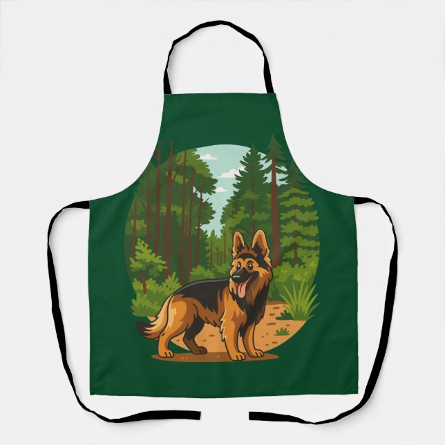 Tablier Aventure de chien berger allemand en forêt  (Recto)