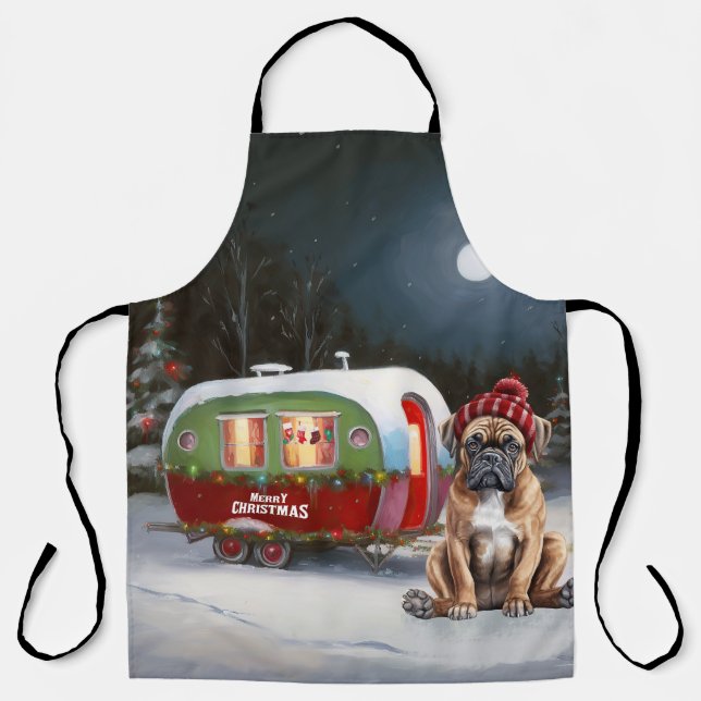 Tablier Aventure de Noël de la caravane de Boxer en hiver (Recto)