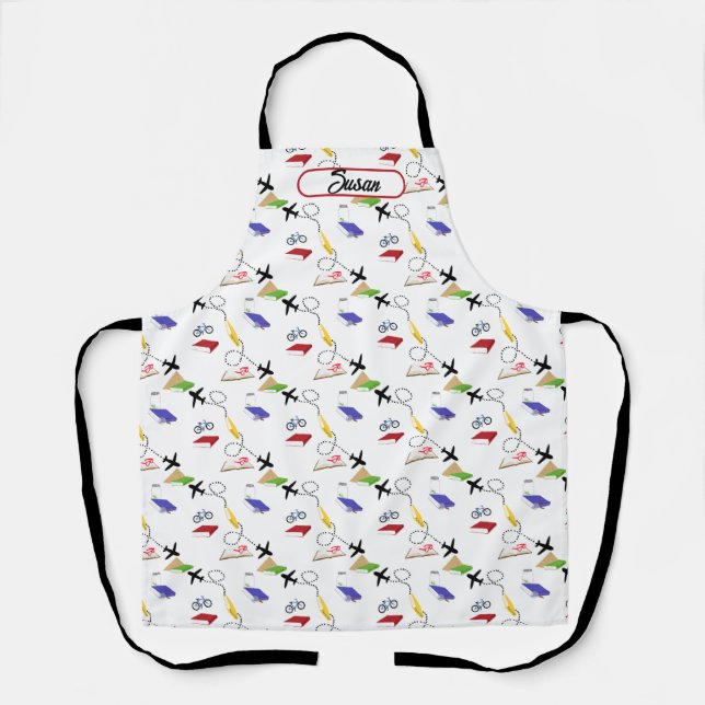 Tablier Avion Bicyclette Livres Red Blue Jellow Travel (Recto)