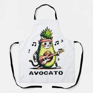Tablier Avocato - Drôle Pixel Art Avocado Cat jouer basse