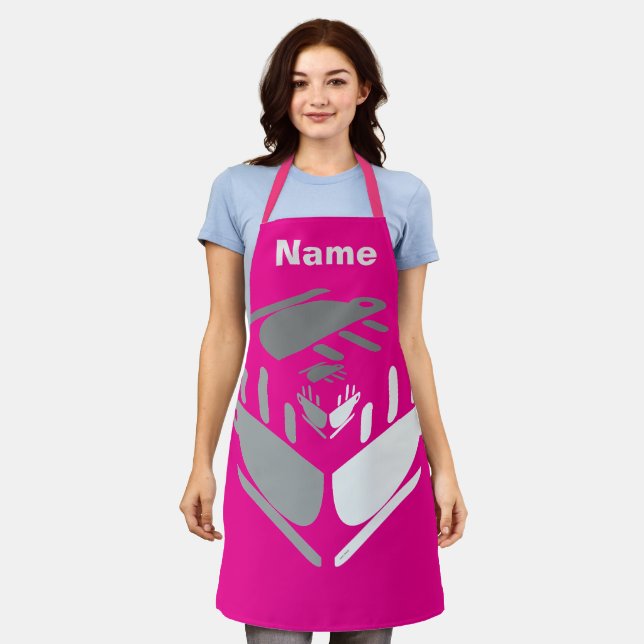 Tablier Avoir Une Coupe De Java PERSONNALISER Hot Pink (Porté)