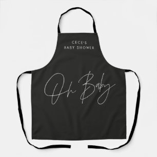 Tablier Baby shower script moderne noir et blanc élégant