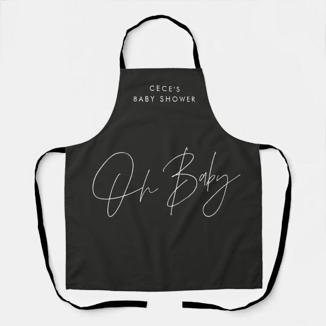 Tablier Baby shower script moderne noir et blanc élégant (Recto)