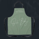 Tablier Baby shower script moderne sauge vert élégant<br><div class="desc">Baby shower script moderne sauge vert et blanc élégant décor de partie apron design. Conception idéale sans distinction de genre.</div>