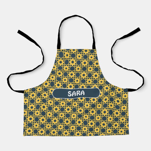 Tablier Bactérie Bleu jaune Motif minimal (Recto)