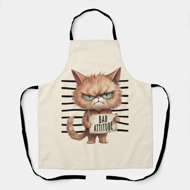 Tablier Bad Attitude Chat Mugshot - Drôle Feline Design (Recto)