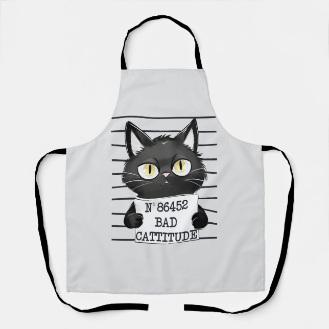 Tablier Bad Cattitude - Mugshot de chat noir (Recto)