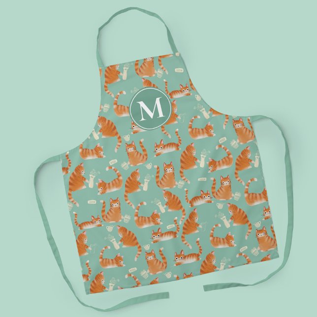 Tablier Bad Orange Tabby Chats Frapper Des Choses Sur Moti (Bad Orange Tabby Cats Knocking Stuff Over Patterned Apron with Monogram)