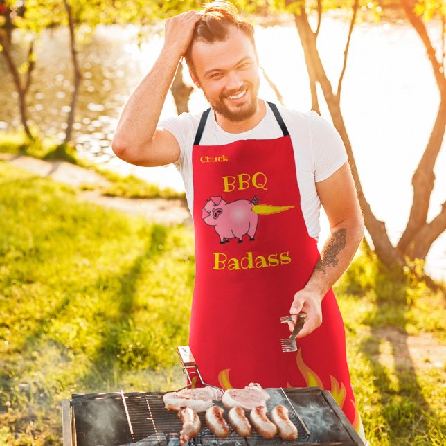 Tablier Badass barbecue BBQ Bouton de cochon flamboyant (Créateur téléchargé)