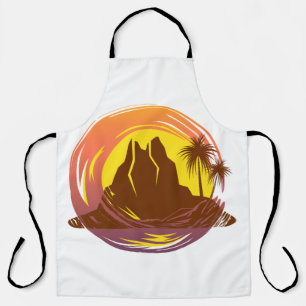 Tablier Badge avec paysage volcanique tropical et palmiers