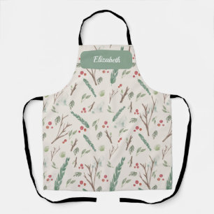 Tablier Baies botaniques simples Motif de Noël ivoire