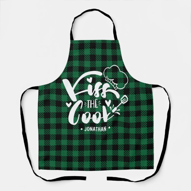Tablier Baise la cuisine de Cook Funny Green Plaid (Recto)