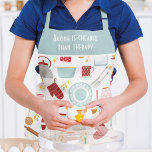 Tablier Baking Drôle De Cuisine Moderne Bleu<br><div class="desc">Funny Baking Saying Modern Kitchen Blue Apron dispose d'un motif à thème de cuisine coloré avec le texte éditable "La cuisson est moins cher que la thérapie" dans la typographie de script moderne. Un cadeau parfait pour Noël, l'anniversaire, la fête des mères et pour ceux qui aiment faire une cuisine....</div>