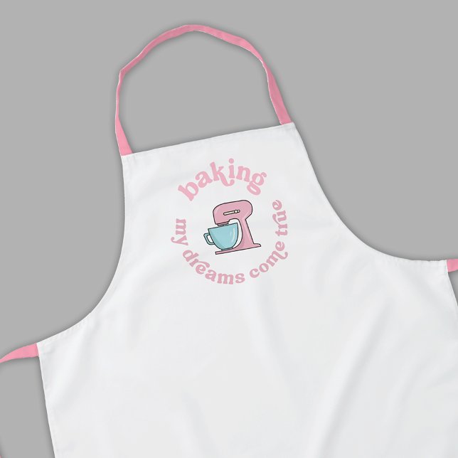 Tablier Baking My Dreams Come True Pink Cake Baker Drôle (Trendy and fun baker apron with retro font design in blush pink and white)